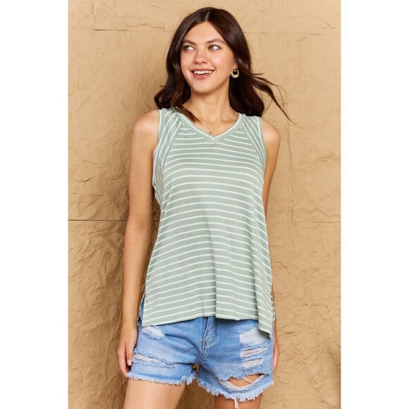 Doublju Full Size Striped Sleeveless V-Neck Top - Picture 7 of 11